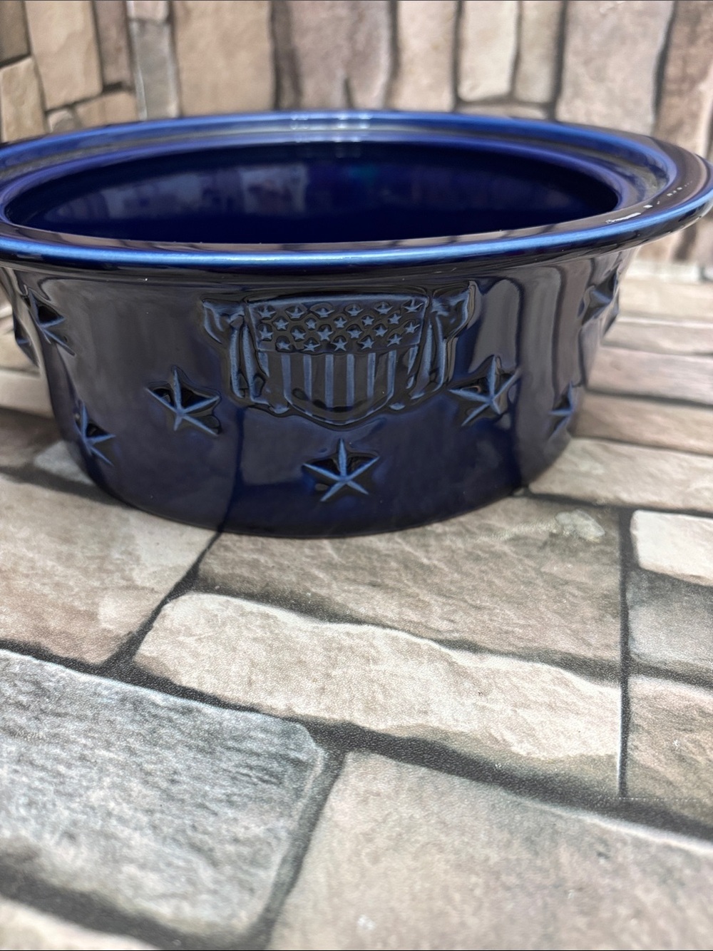 Longaberger Blue ceramic Stars bowl